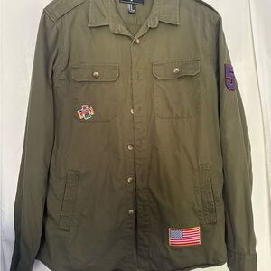Forever 21 Army Green Field Shirt with Patches